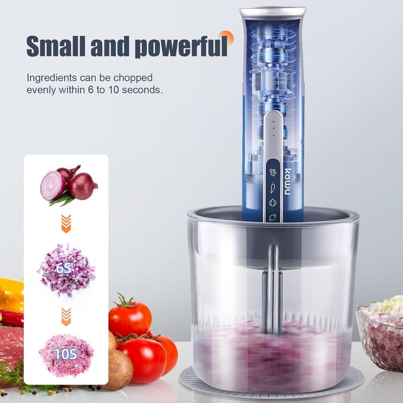 Kawu Electric Meat Grinder, Portable Food Vegetable Chopper with 1 Glass Bowl & Small Bowls, USB Rechargeable Mini Food Processor with Stainless Steel Blades, Meat Chopper Cutter for Home and Kitchen - Image 5